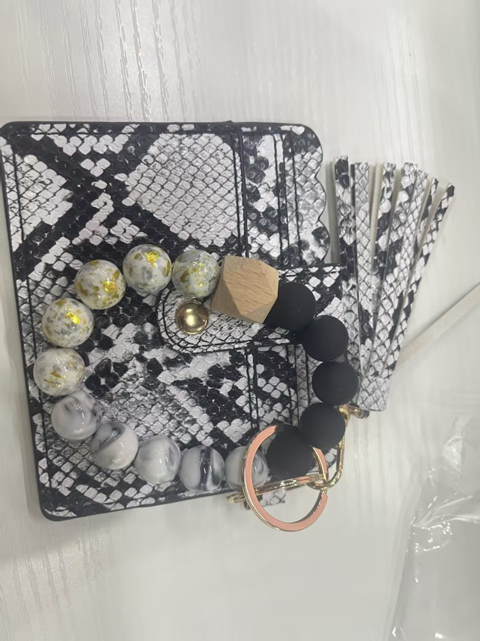 Wholesale Card Holder Pu Tassel Beads Bracelet Wallet Keychain